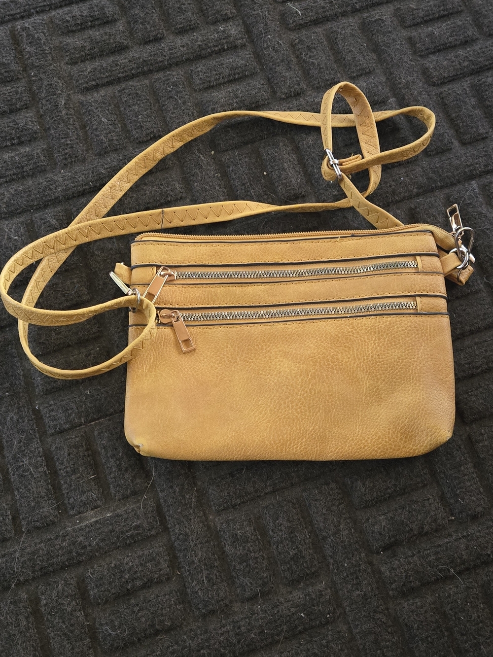 Yellow Crossbody Bag with Dual Zip Pockets